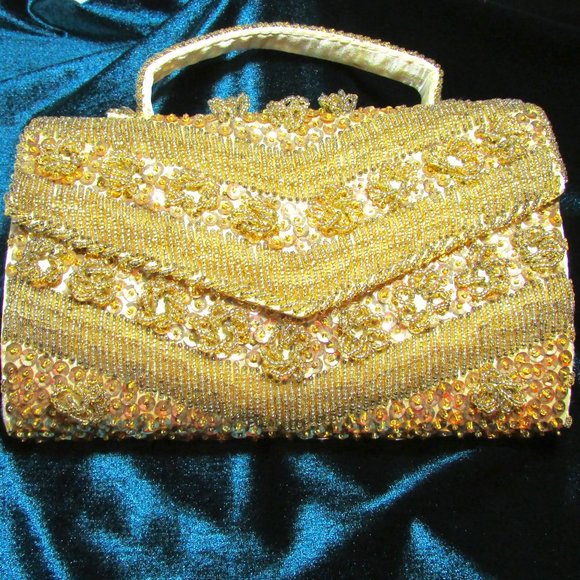 Elegant Gold Beaded Vintage Clutch - Picture 1 of 10